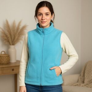 Woolrich Aqua Blue Fleece Vest Wmn XL Soft Zip Front Outerwear outdoor layering